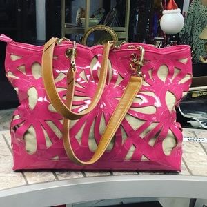 Eyelet leather oversize tote bag